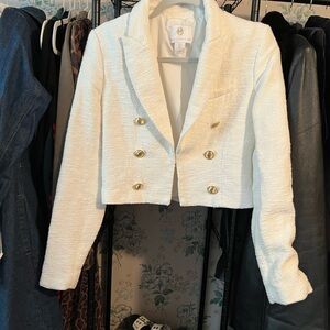 Women's White Cropped Jacket with Gold Buttons